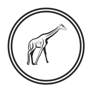 black and white line art giraffe in a double circle